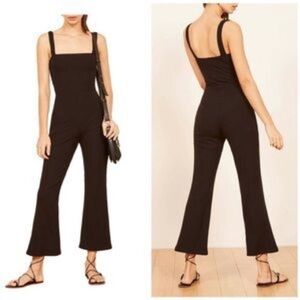 REFORMATION Essie Flare Crop Jumpsuit Black Ribbed Square Neck XL